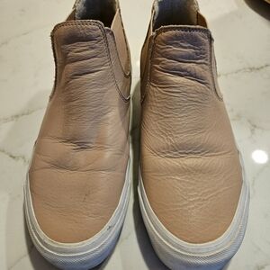 Women's Slip-On Leather Sneakers in Light Tan
